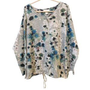 CJ Banks Gray Floral Women Size 1X Athletic Relaxed Long Sleeve Shirt Top